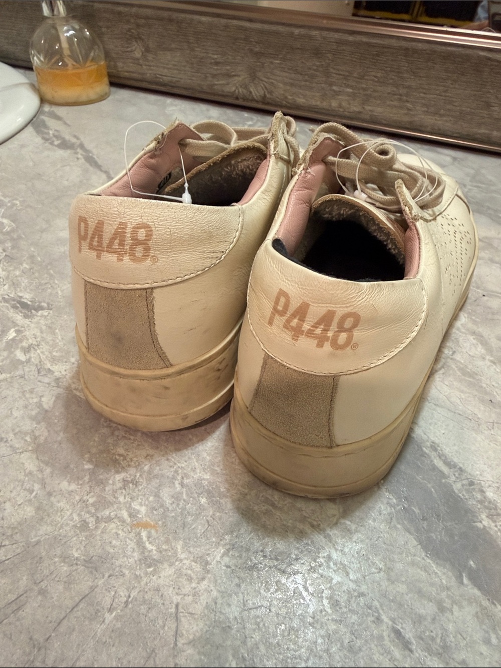 P448 Cream Leather Sneakers with Pink Lining